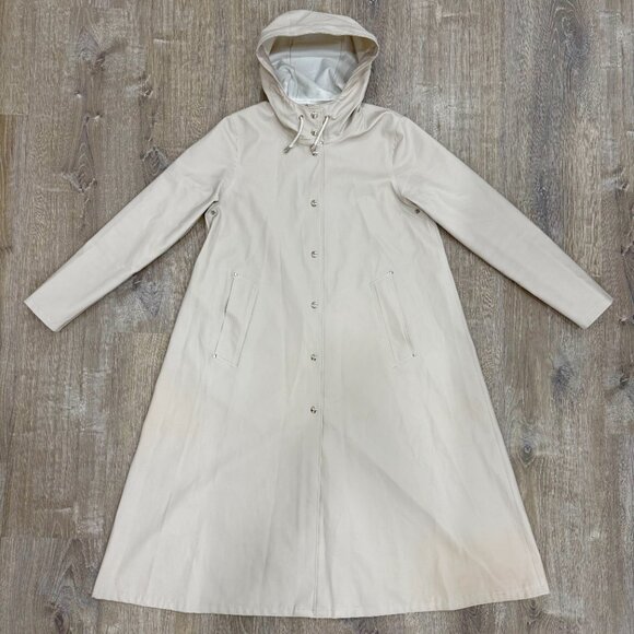 Stutterheim Jackets & Blazers - Stutterheim Raincoat Womens Extra Small XS Beige Mosebacke Long Hooded Jacket